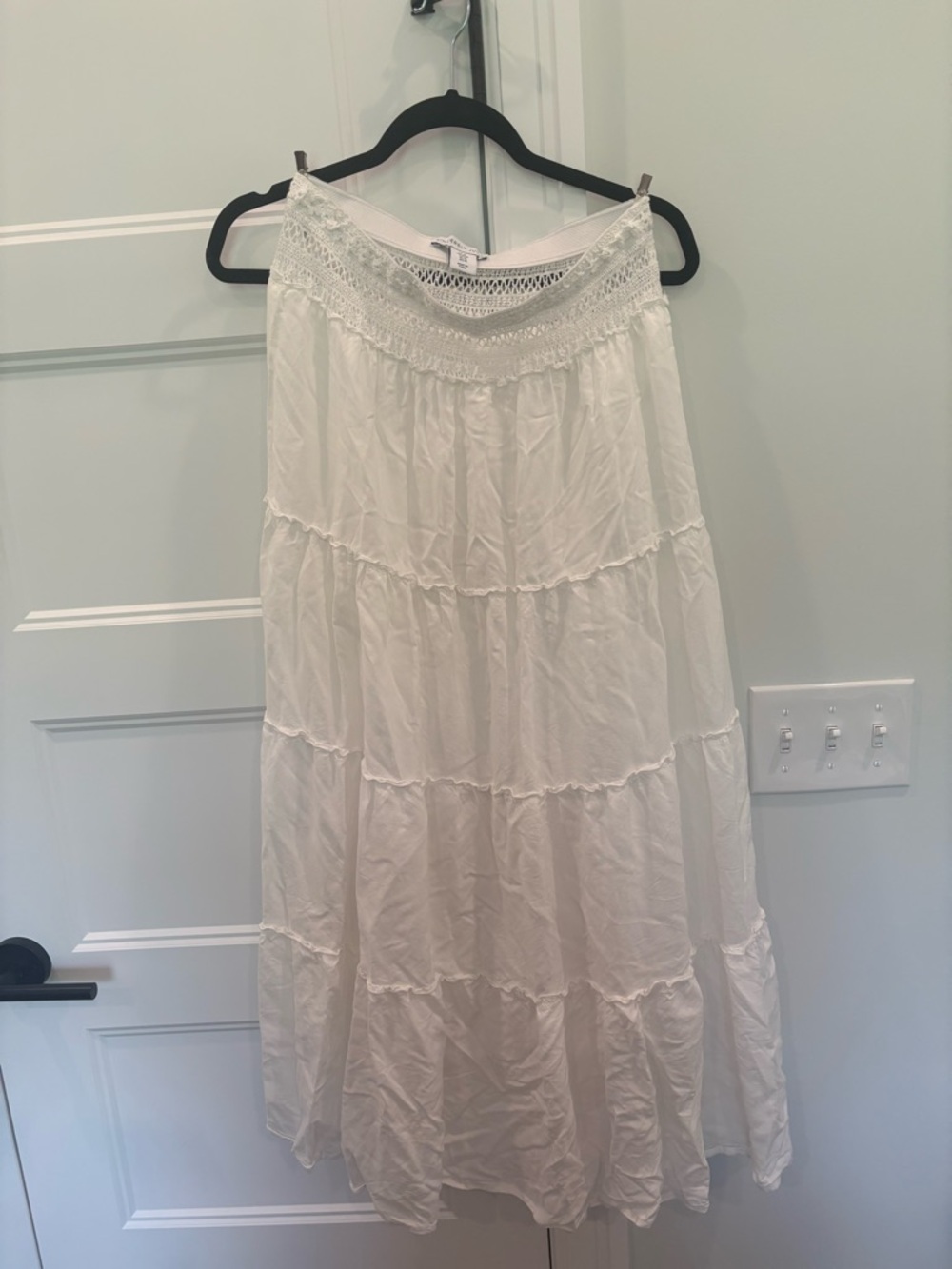 Sincerely Jules White Crochet-Waist Tiered Maxi Skirt